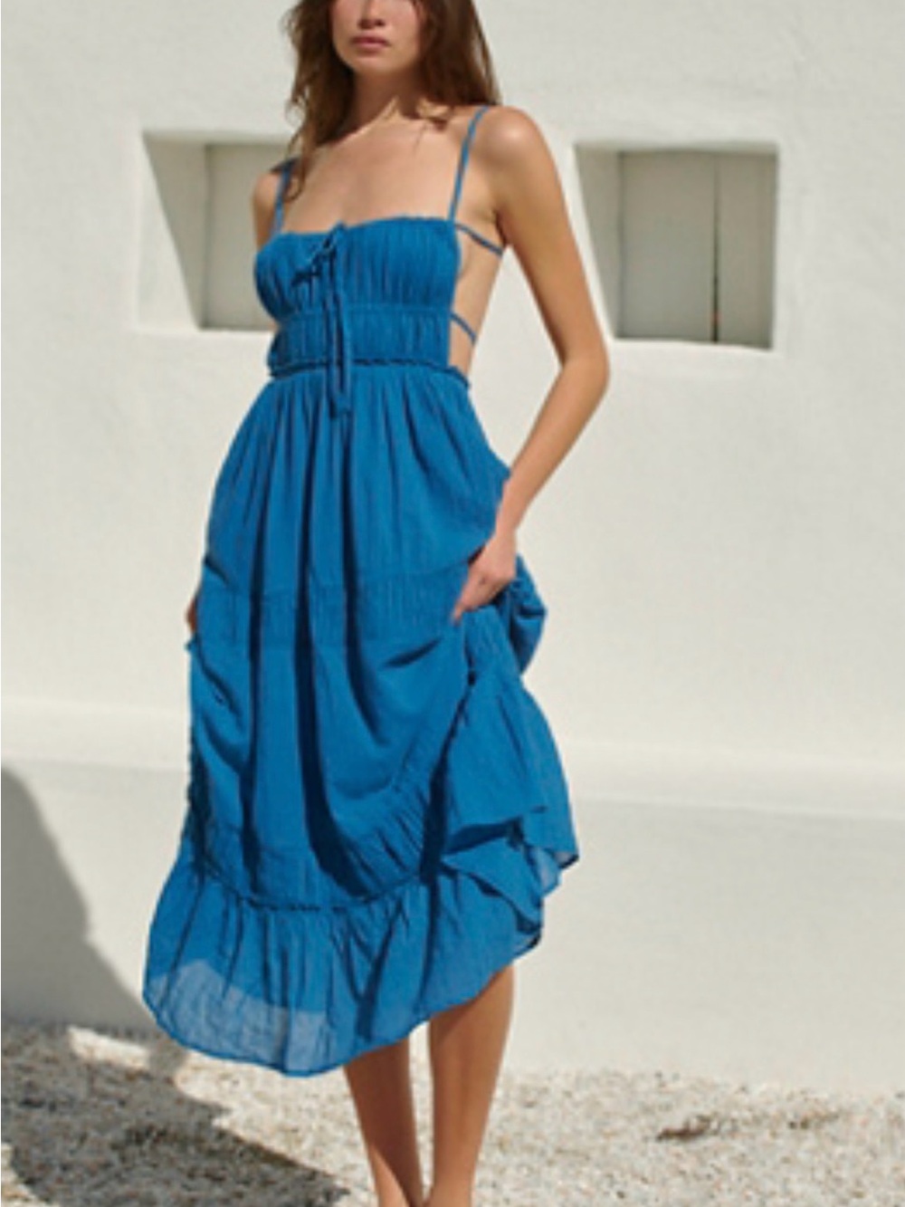 Free People Taking Sides Midi Dress in Turkish Tile Blue